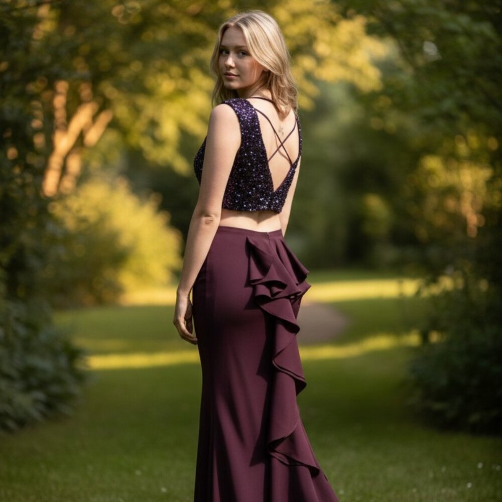 Prom 2026 Imperial Purple sz 6 Beaded Crop top-Lucci Lu Dress w/protective bag